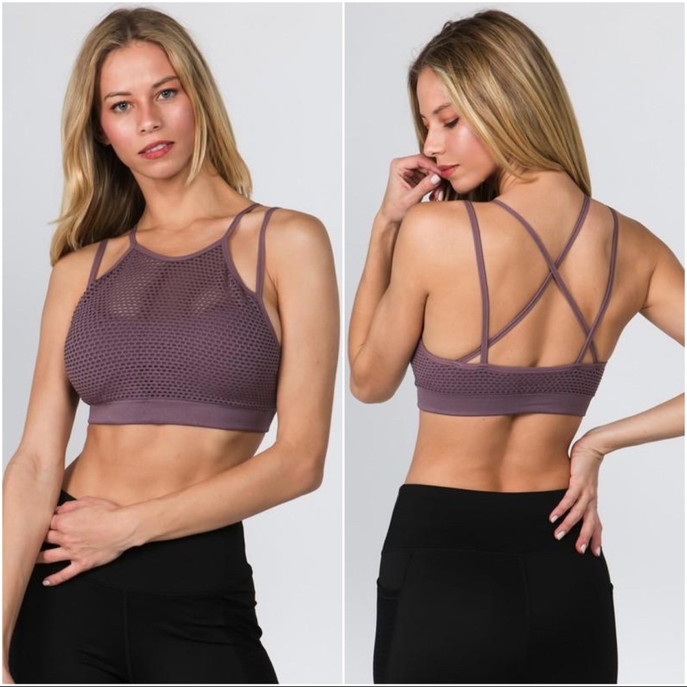 MESH LAYER SPORTS BRA-EGGPLANT